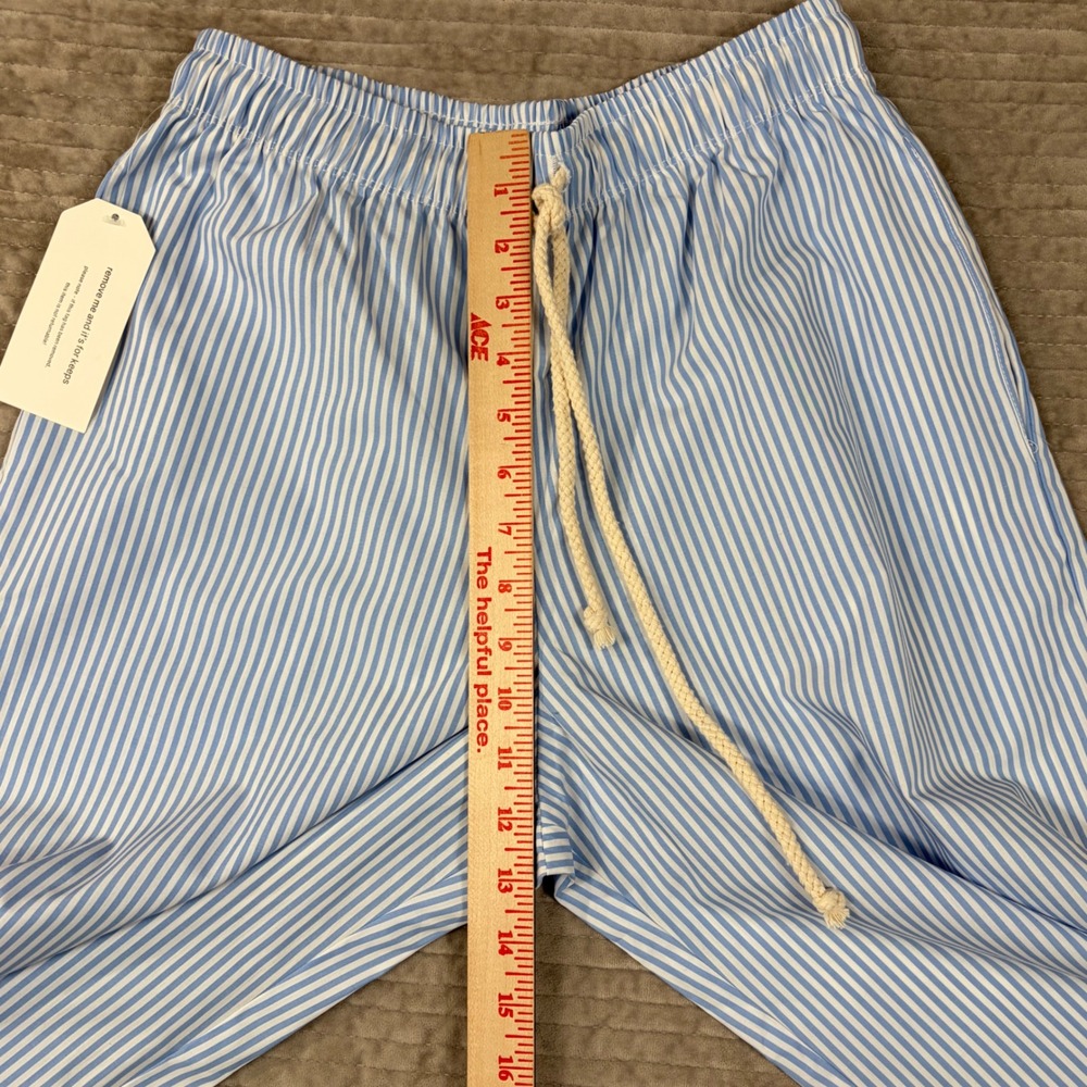 DONNI Blue White Striped Poplin Pants Wide Leg Cotton Rope Drawstring S - Picture 4 of 9